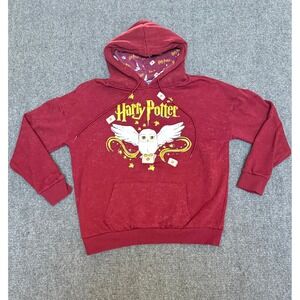 Harry Potter Hedwig Owl Maroon Acid Wash Hoodie Sweatshirt Small Wizarding World